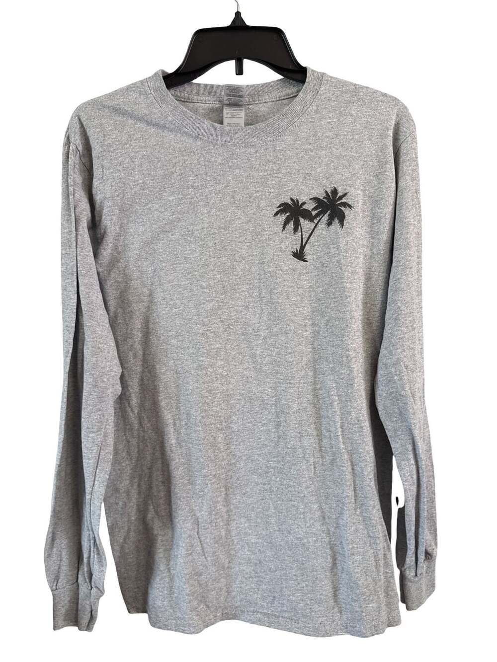 Gildan Ultra Cotton Long Sleeve Shirt Size S Gray Palm Tree Print